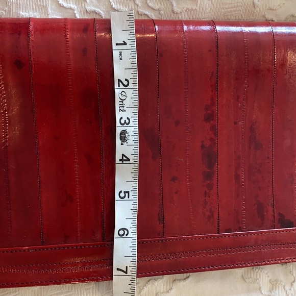 Vintage eel skin leather purse shoulder clutch red - Picture 8 of 15